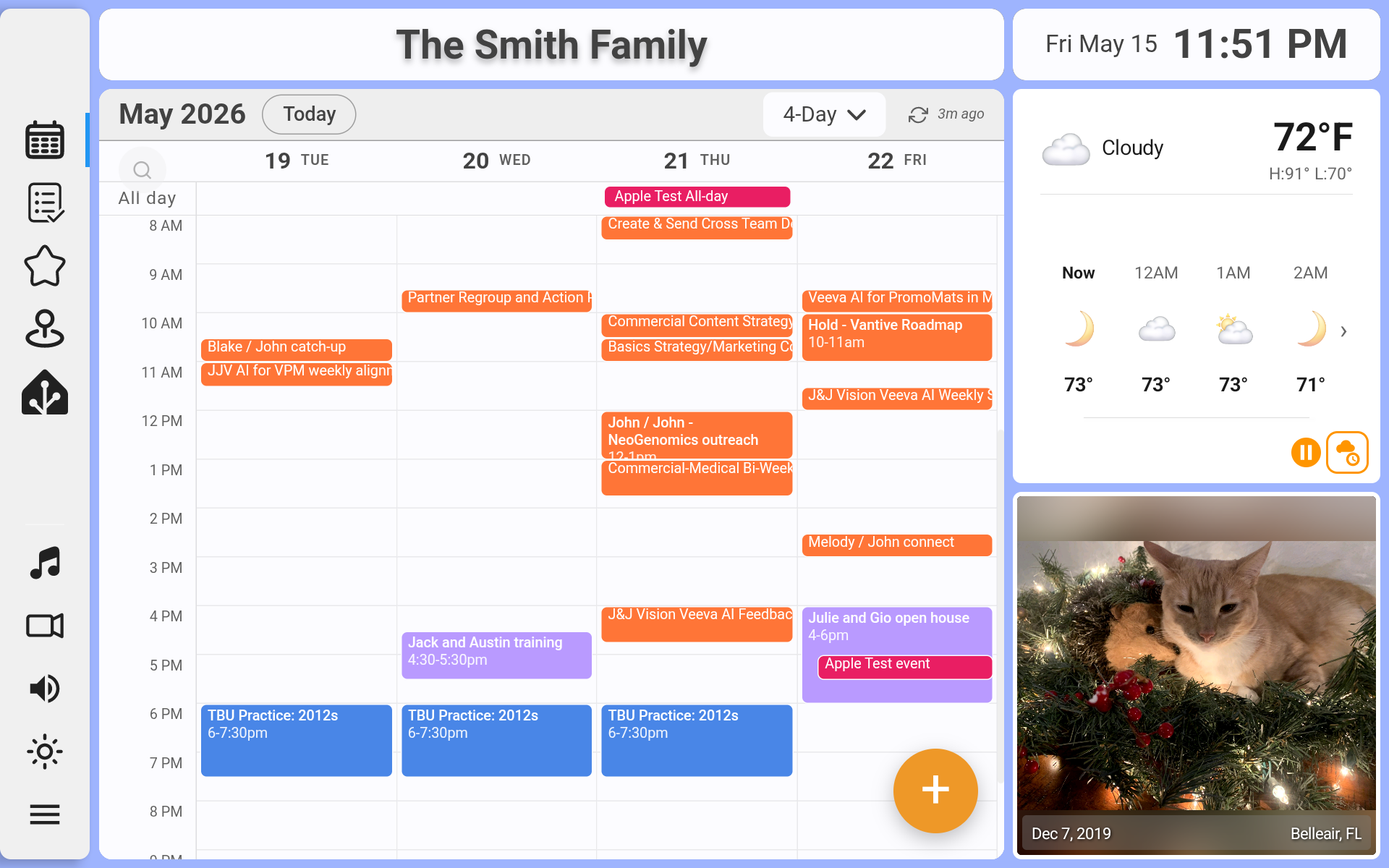 Dashie family dashboard showing calendars, photos, and weather on a shared screen