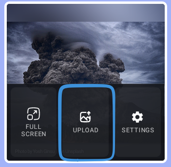 Dashie photos widget with Full Screen, Upload (highlighted), and Settings buttons